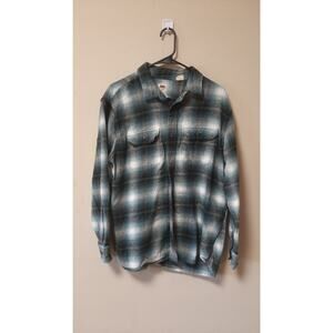 Levis Relaxed Shirt Flannel Jacket/Sweater Button Up Plaid Green